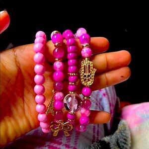 Elegant Pink Beaded Bracelet Set